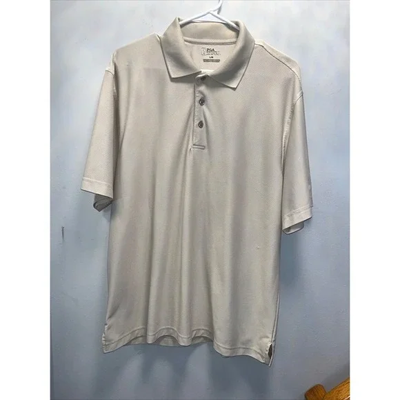 PGA Tour Polo Shirt Mens Large Tan Short Sleeve Golf Performance Good Ribbed - Picture 2 of 12